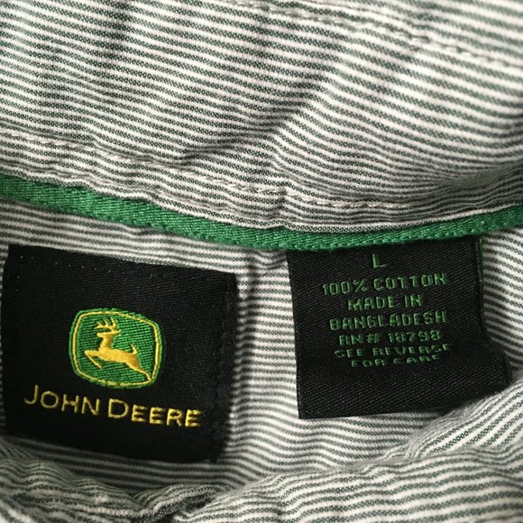 #00 John Deere Men's Long Sleeve Button Up Shirt Size Large Ivory Double Pockets - Picture 5 of 11